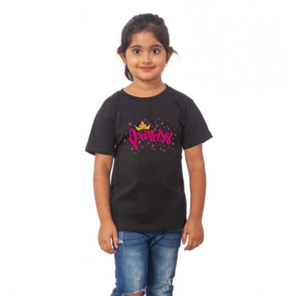 Roneclick Girls Cotton Princess Half Sleeve TShirt (Black)