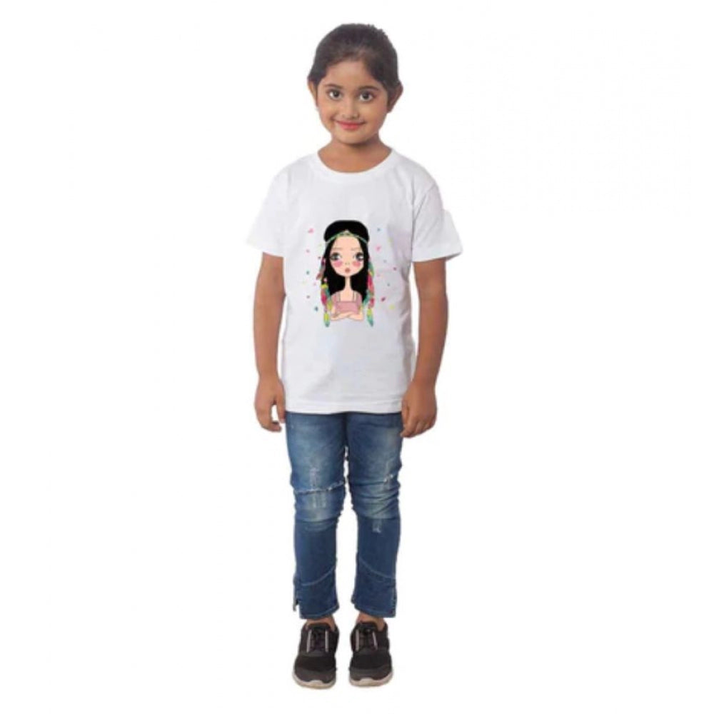 Roneclick Girls Cotton Tribal Half Sleeve TShirt (White)