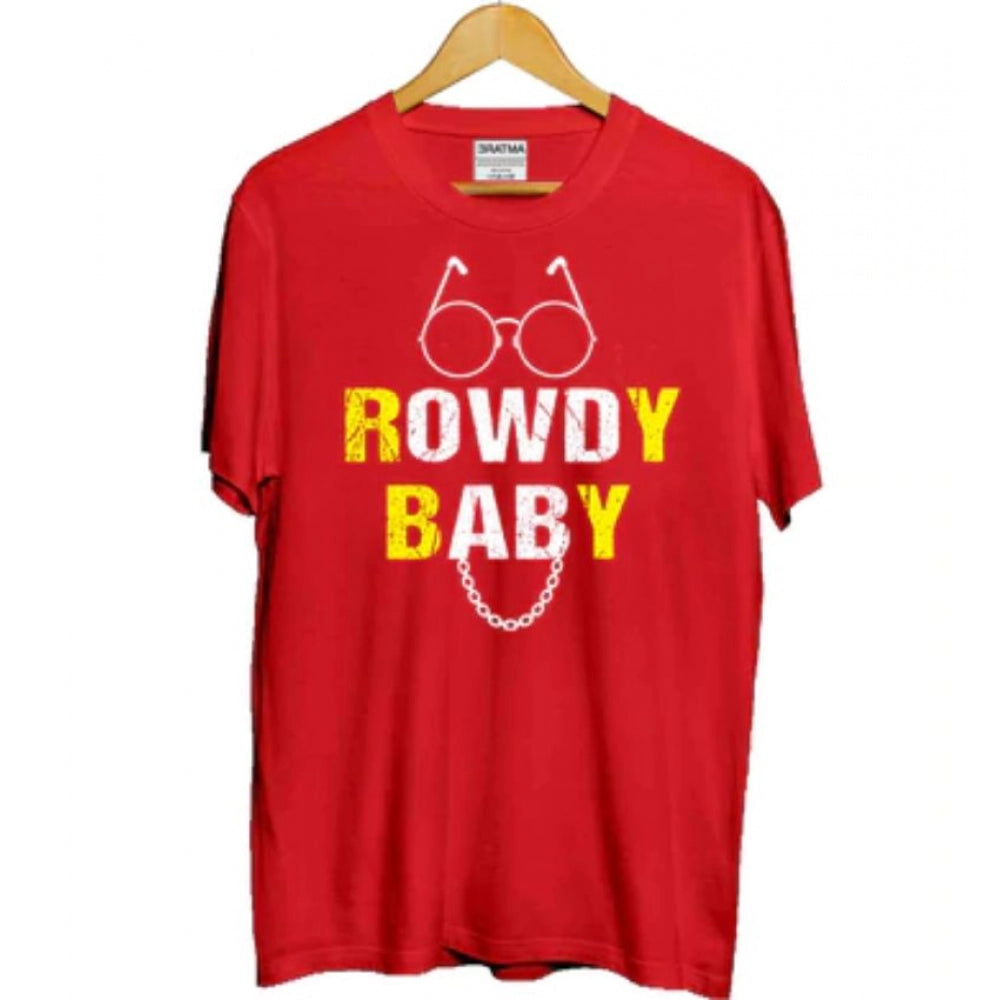 Roneclick Girls Cotton Rowdy Baby Half Sleeve TShirt (Red)