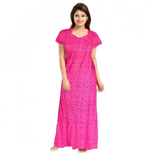 Roneclick Women's Cotton Printed Maxi Nighty (Pink)