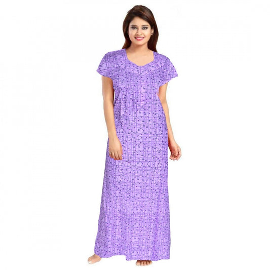 Generic Women's Cotton Printed Maxi Nighty (Lavendar)