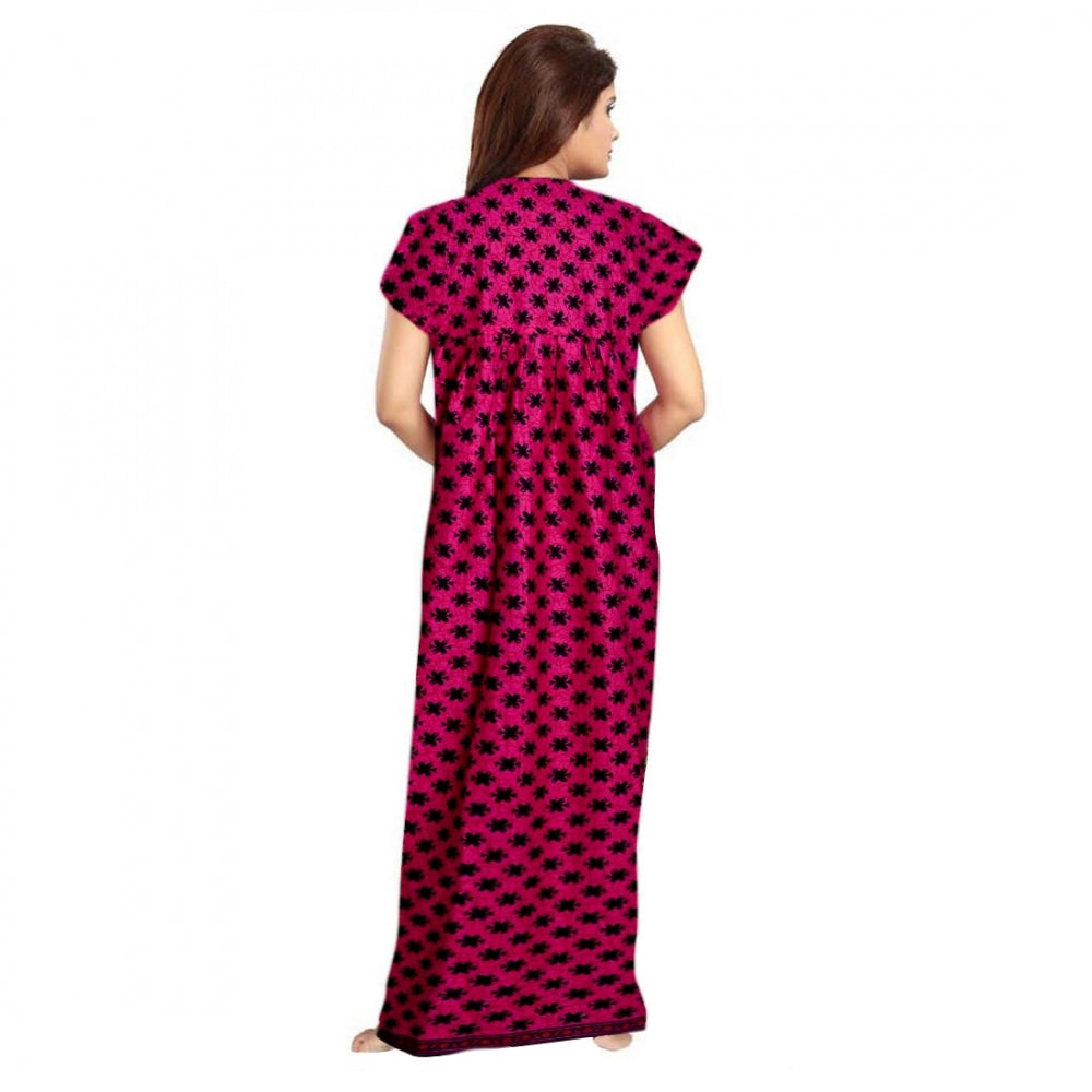 Roneclick Women's Cotton Printed Maxi Nighty (Pink)