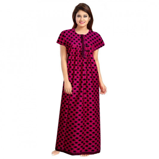 Roneclick Women's Cotton Printed Maxi Nighty (Pink)