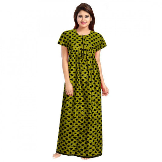 Roneclick Women's Cotton Printed Maxi Nighty (Green)