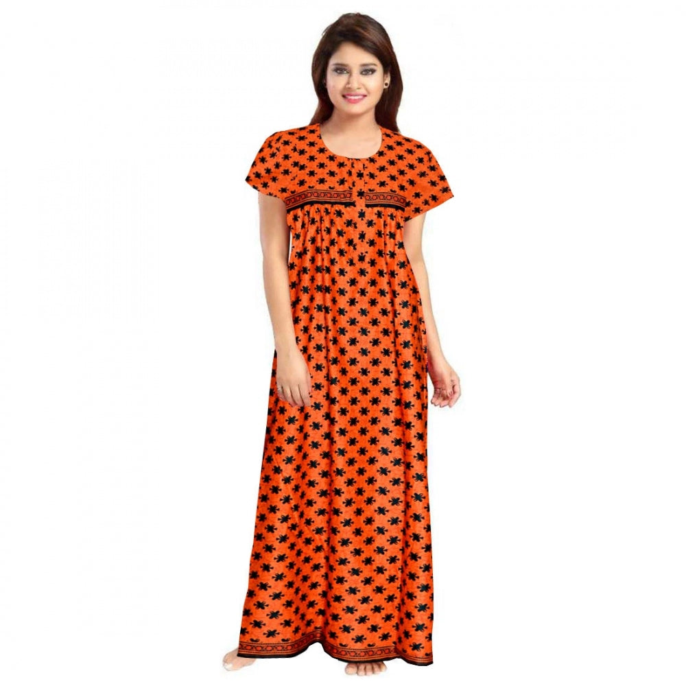 Roneclick Women's Cotton Printed Maxi Nighty (Orange)