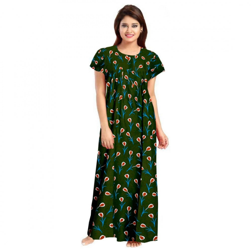 Roneclick Women's Cotton Printed Maxi Nighty (Green)