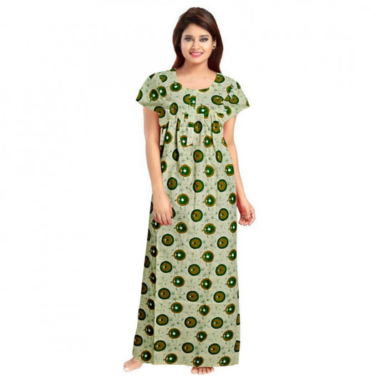 Roneclick Women's Cotton Printed Maxi Nighty (Green)