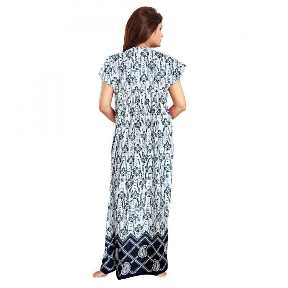 Roneclick Women's Cotton Printed Maxi Nighty (Navy Blue)