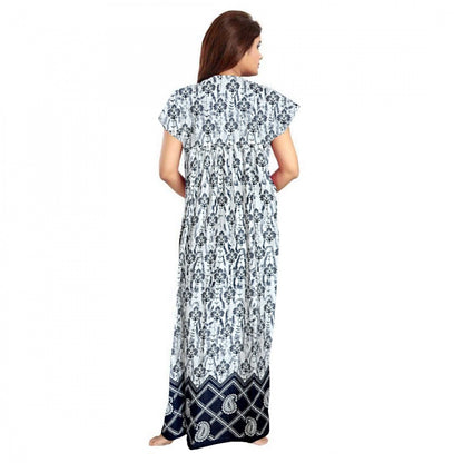 Roneclick Women's Cotton Printed Maxi Nighty (Navy Blue)