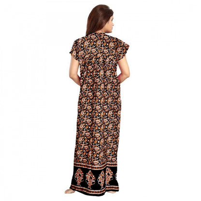 Roneclick Women's Cotton Printed Maxi Nighty (Brown)