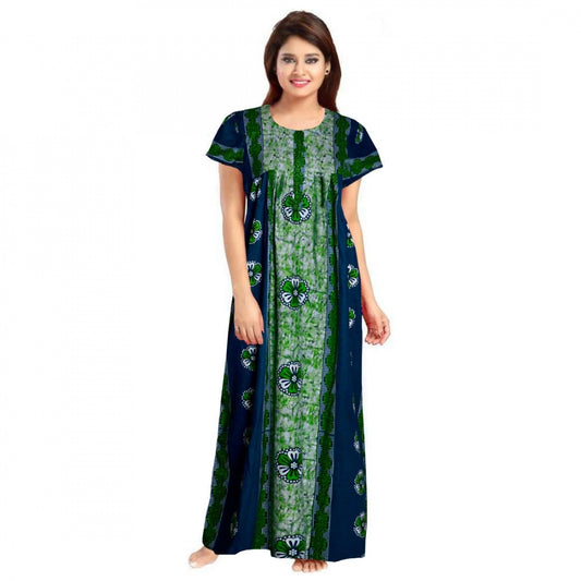 Roneclick Women's Cotton Printed Maxi Nighty (Green)