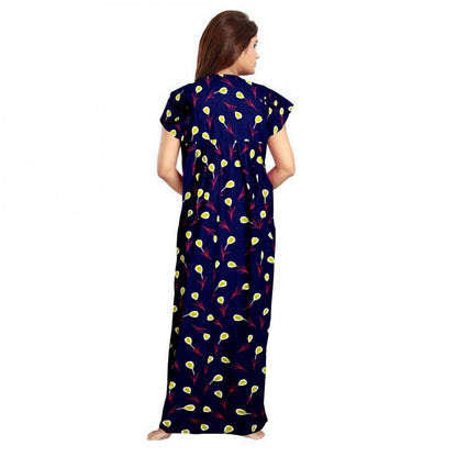 Roneclick Women's Cotton Printed Maxi Nighty (Purple)