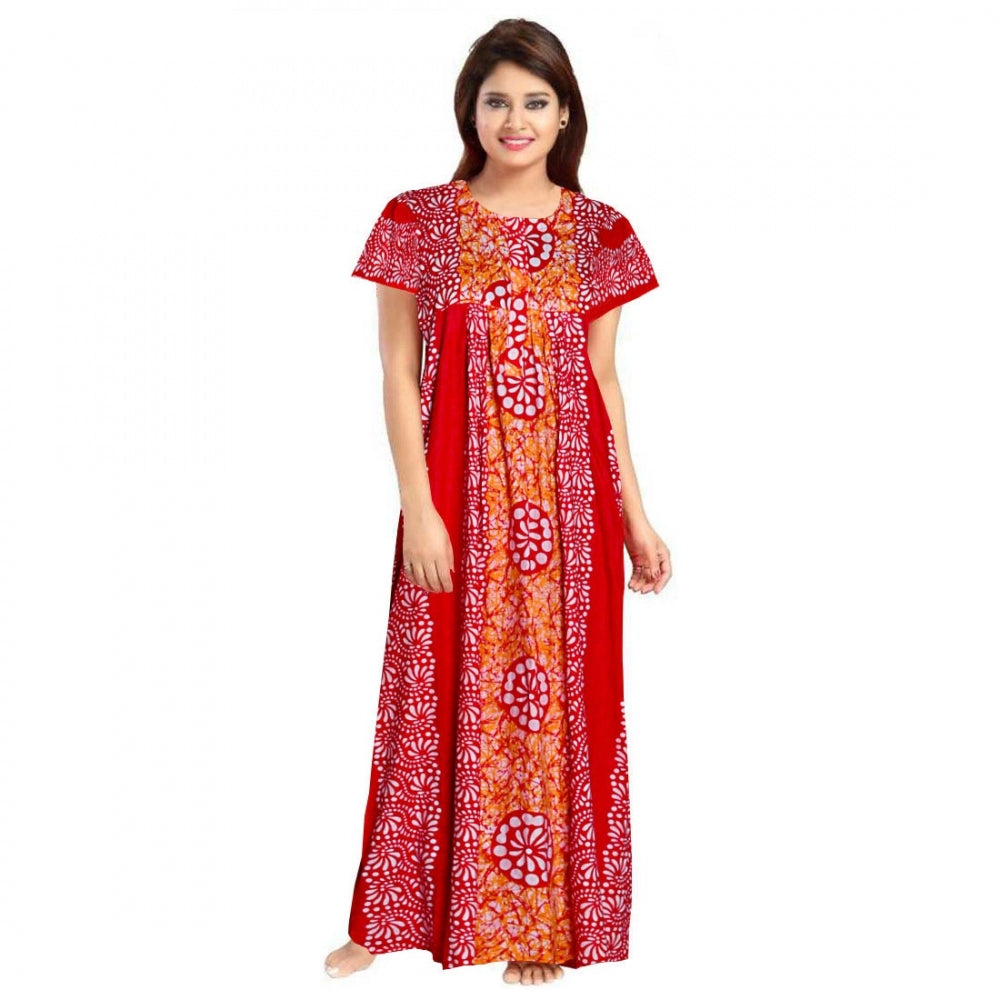 Roneclick Women's Cotton Printed Maxi Nighty (Red)