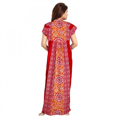 Roneclick Women's Cotton Printed Maxi Nighty (Red)