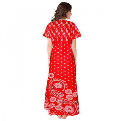 Roneclick Women's Cotton Printed Maxi Nighty (Red)