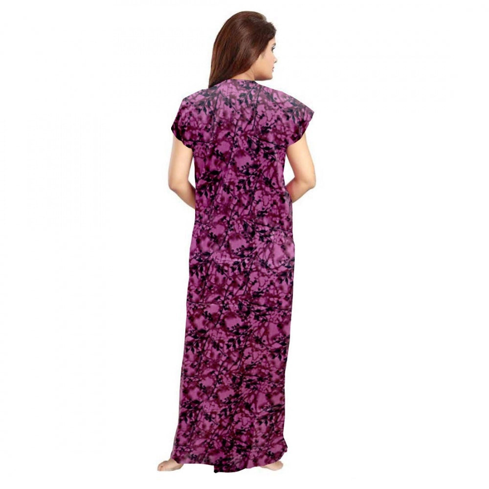 Roneclick Women's Cotton Printed Maxi Nighty (Wine)