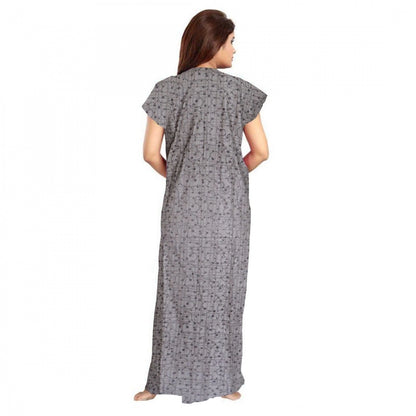 Roneclick Women's Cotton Printed Maxi Nighty (Grey)