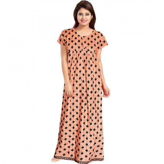 Roneclick Women's Cotton Printed Maxi Nighty (Peach)