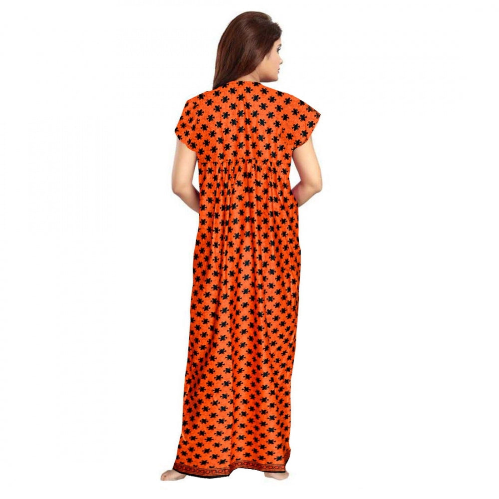 Roneclick Women's Cotton Printed Maxi Nighty (Orange)