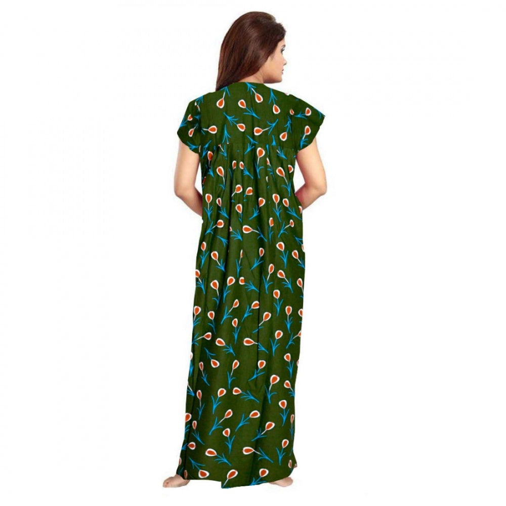 Roneclick Women's Cotton Printed Maxi Nighty (Green)