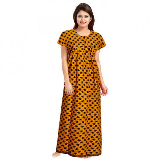 Roneclick Women's Cotton Printed Maxi Nighty (Mustard)