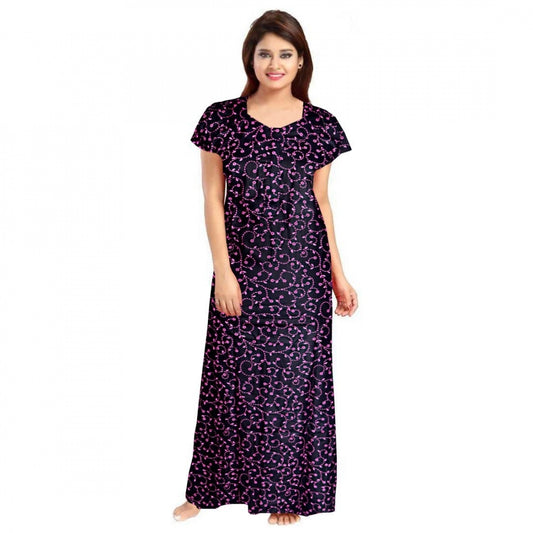 Roneclick Women's Cotton Printed Maxi Nighty (Purple)