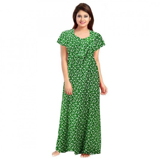 Roneclick Women's Cotton Printed Maxi Nighty (Green)