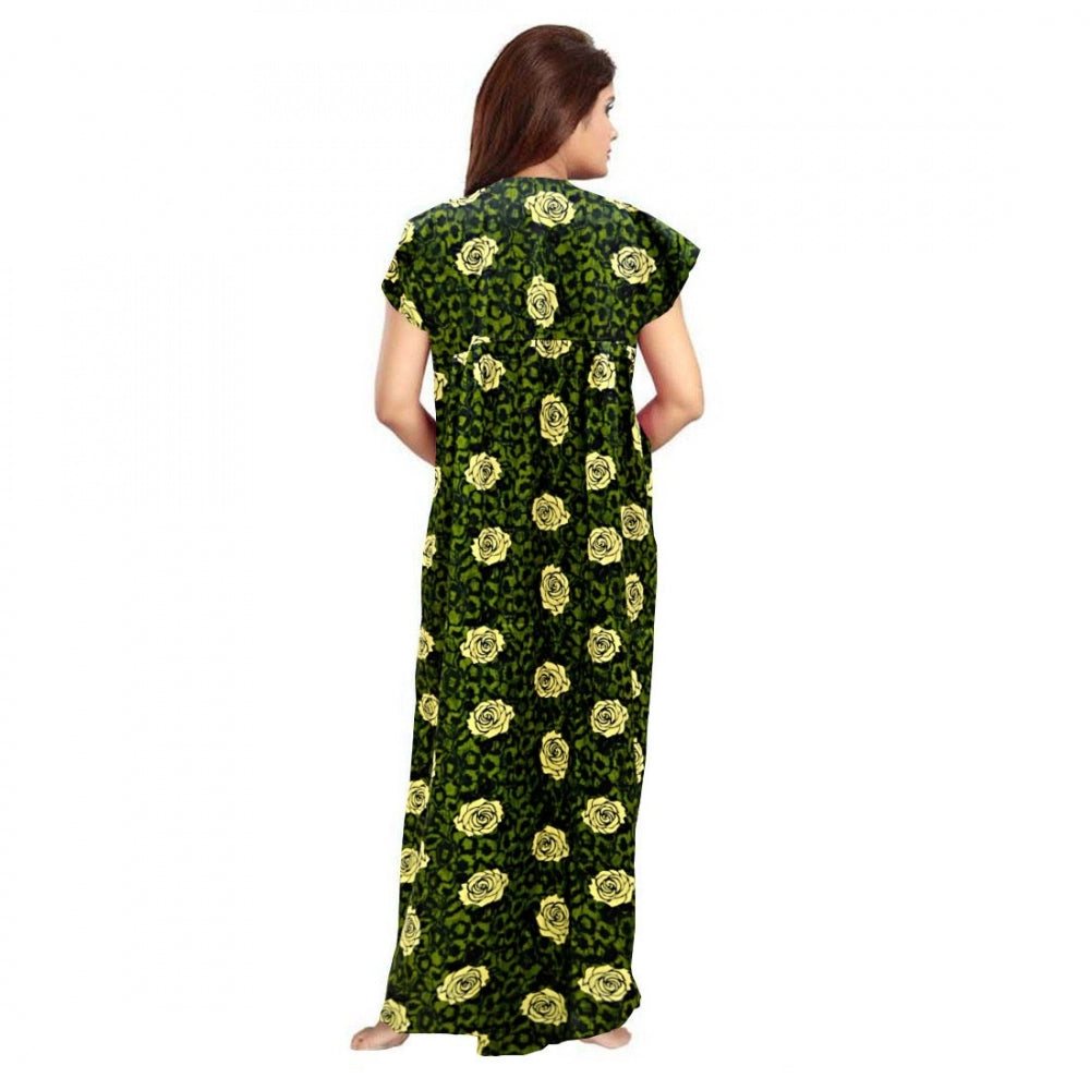 Roneclick Women's Cotton Printed Maxi Nighty (Green)