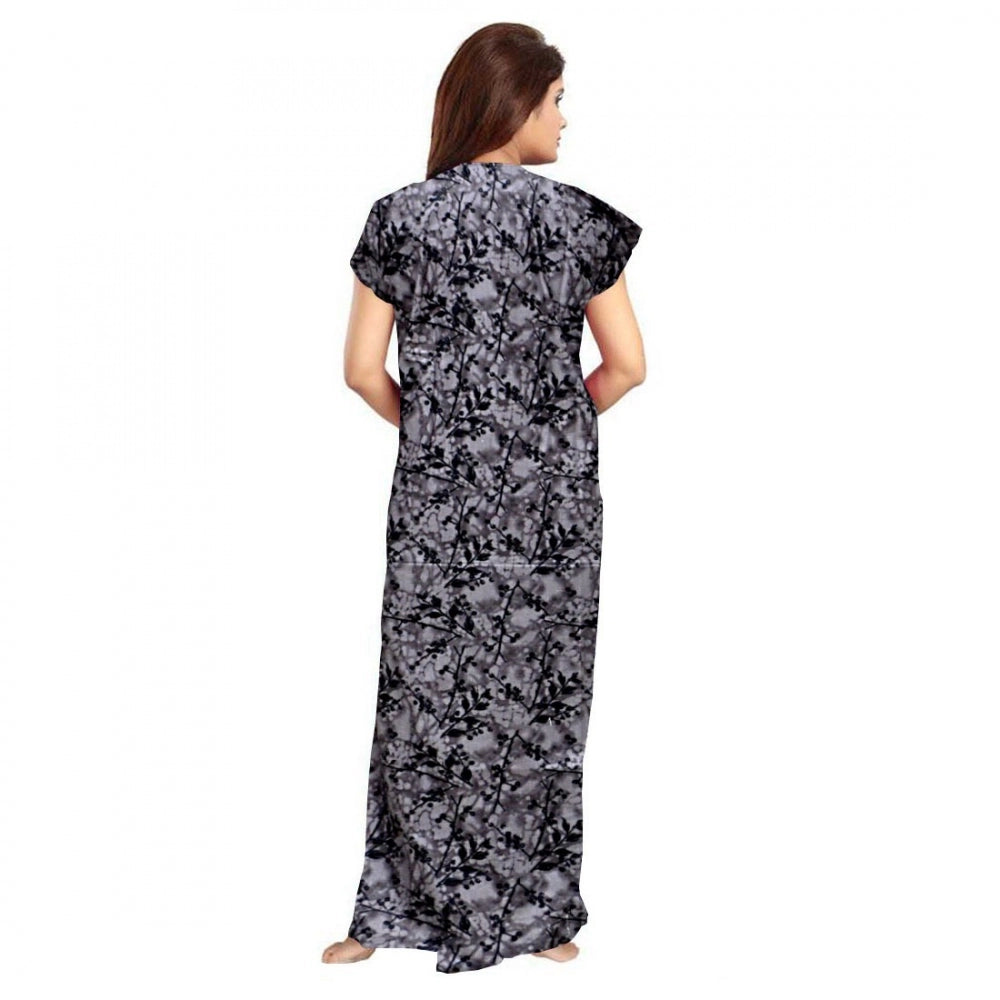 Generic Women's Cotton Printed Maxi Nighty (Greay)