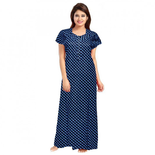 Roneclick Women's Cotton Printed Maxi Nighty (Blue)