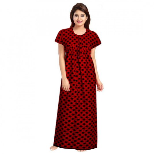 Roneclick Women's Cotton Printed Maxi Nighty (Red)