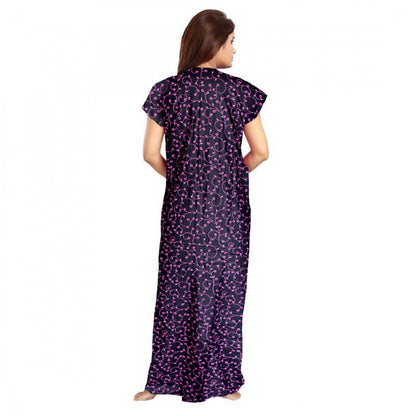 Roneclick Women's Cotton Printed Maxi Nighty (Purple)