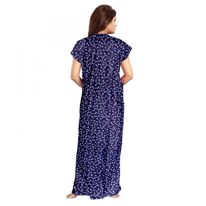 Roneclick Women's Cotton Printed Maxi Nighty (Blue)