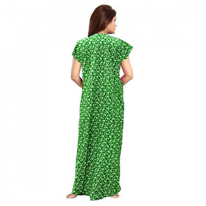 Roneclick Women's Cotton Printed Maxi Nighty (Green)