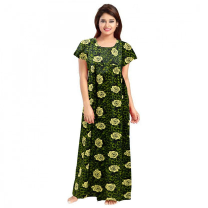 Roneclick Women's Cotton Printed Maxi Nighty (Green)