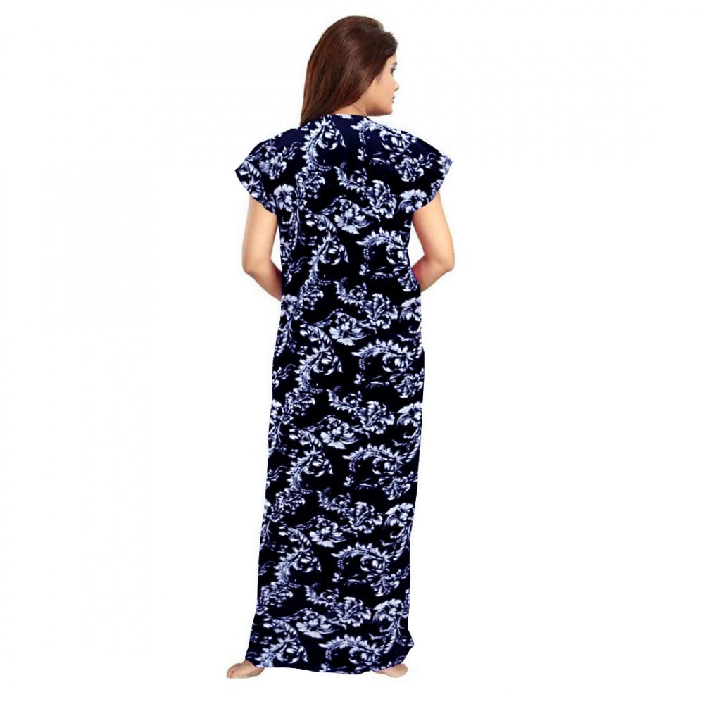 Roneclick Women's Cotton Printed Maxi Nighty (Blue)