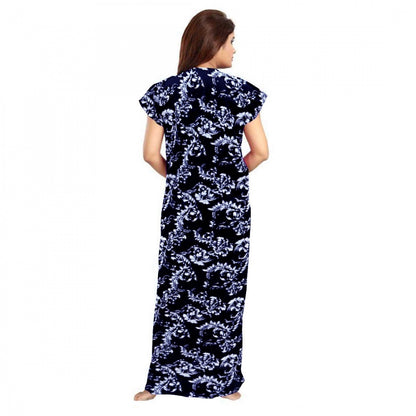 Roneclick Women's Cotton Printed Maxi Nighty (Blue)