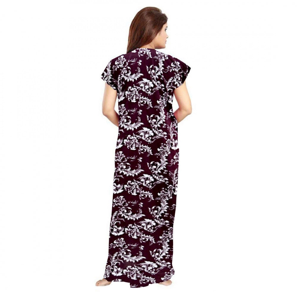 Roneclick Women's Cotton Printed Maxi Nighty (Wine)