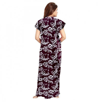 Roneclick Women's Cotton Printed Maxi Nighty (Wine)