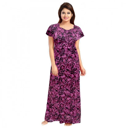 Roneclick Women's Cotton Printed Maxi Nighty (Wine)