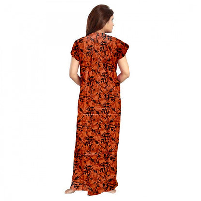 Roneclick Women's Cotton Printed Maxi Nighty (Orange)