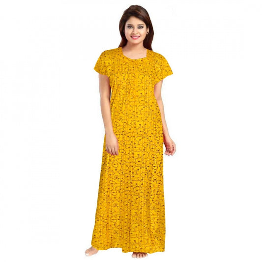 Roneclick Women's Cotton Printed Maxi Nighty (Yellow)