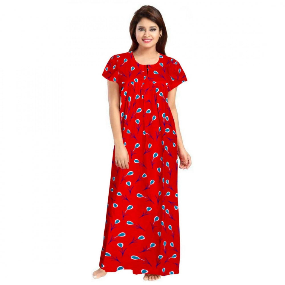 Roneclick Women's Cotton Printed Maxi Nighty (Red)