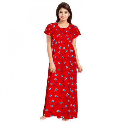 Roneclick Women's Cotton Printed Maxi Nighty (Red)