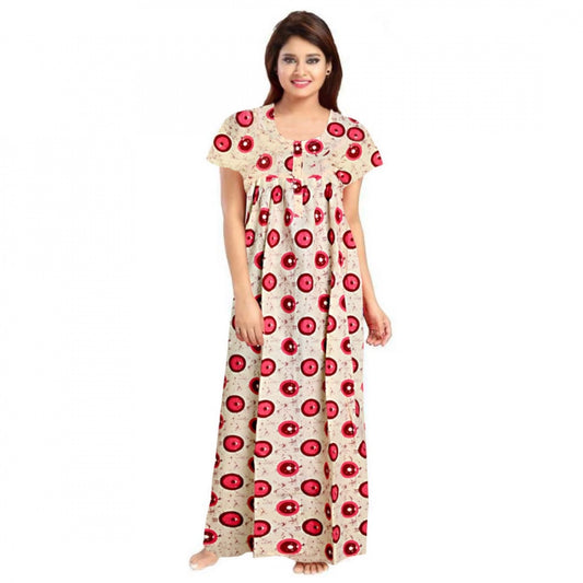 Roneclick Women's Cotton Printed Maxi Nighty (Red)