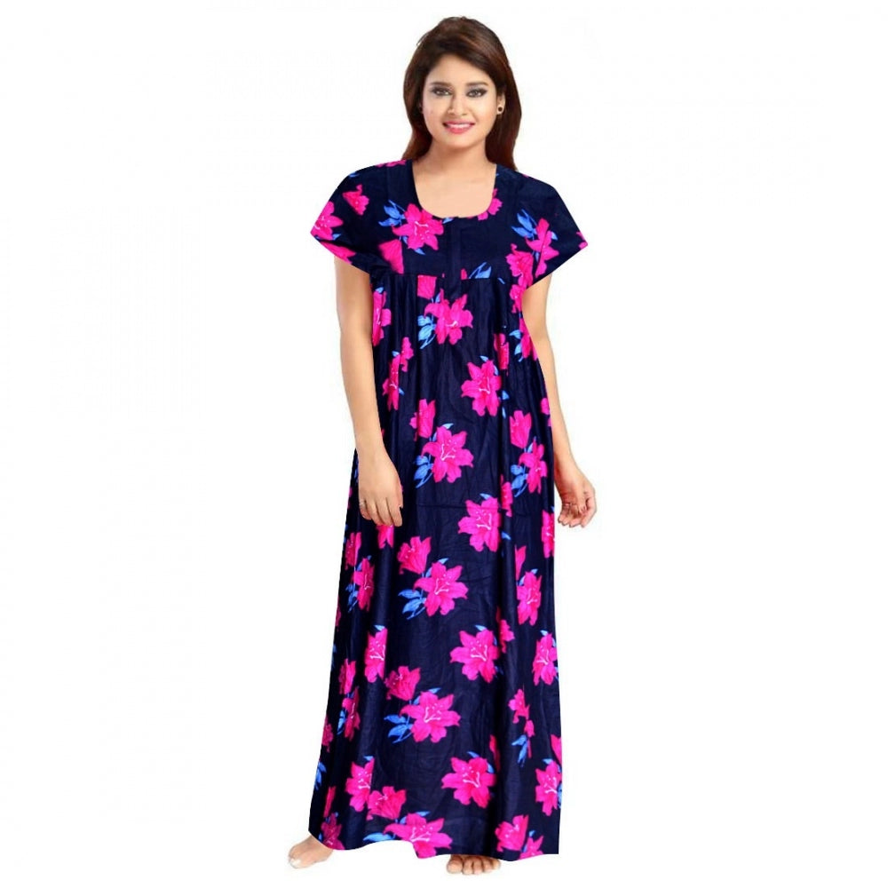 Roneclick Women's Cotton Printed Maxi Nighty (Pink)