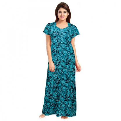 Roneclick Women's Cotton Printed Maxi Nighty (Blue)