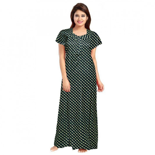 Roneclick Women's Cotton Printed Maxi Nighty (Green)