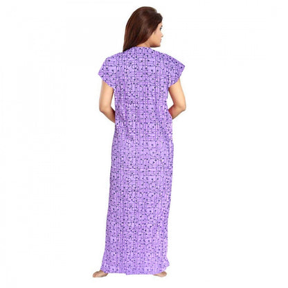 Roneclick Women's Cotton Printed Maxi Nighty (Lavender)