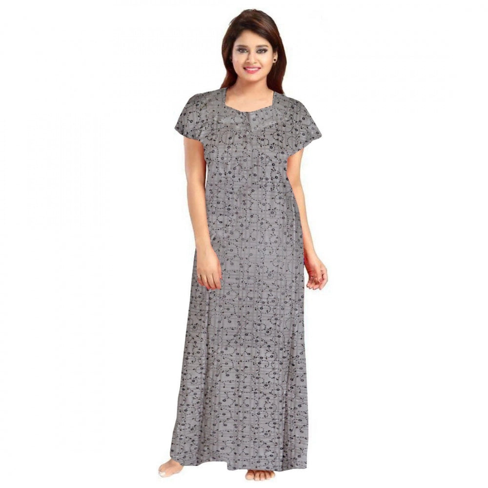 Roneclick Women's Cotton Printed Maxi Nighty (Grey)